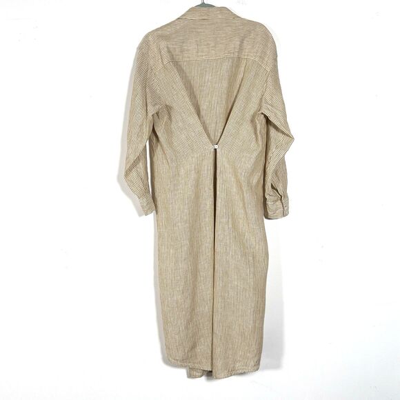Faherty Laguna Linen Relaxed Shirt Dress Womens Sz L Golden Stripe Long Sleeve - Picture 8 of 14
